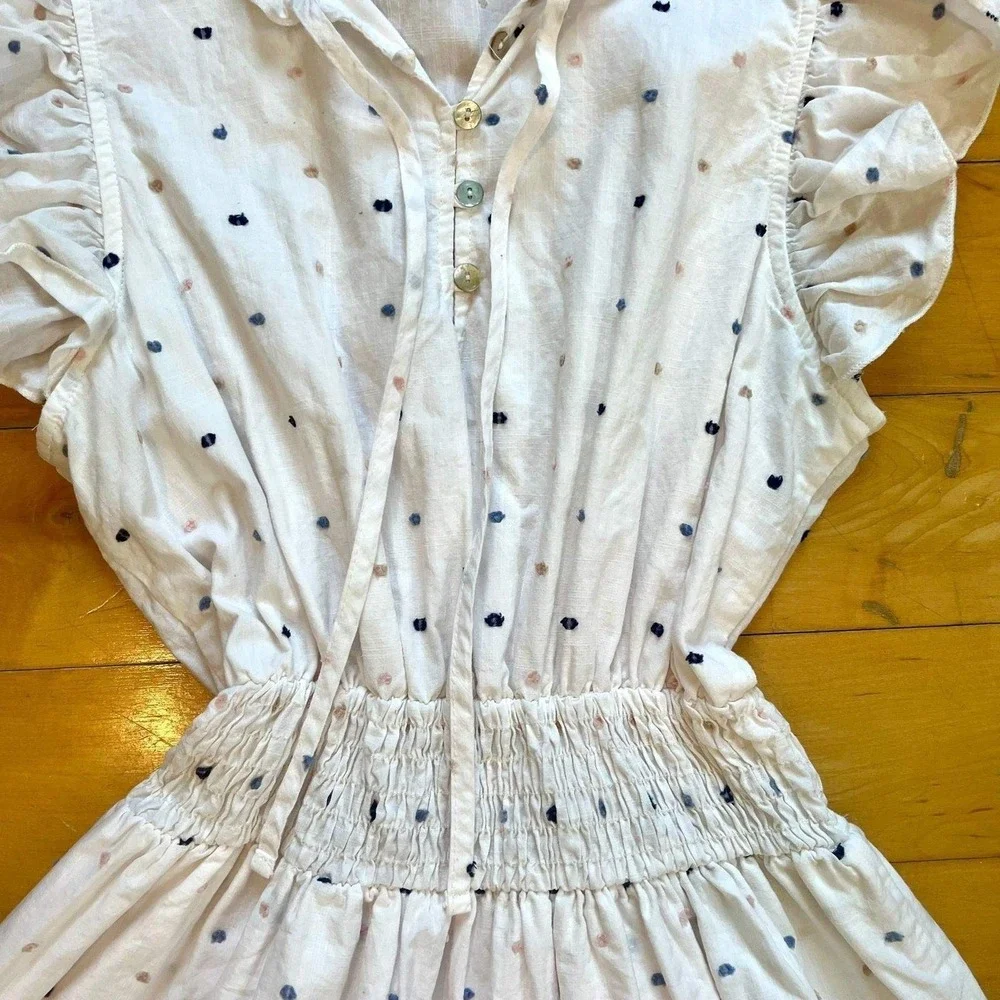 Self‎ Contrast Anthropologie White Polka Dot Mini Dress Large Summer Cottagecore